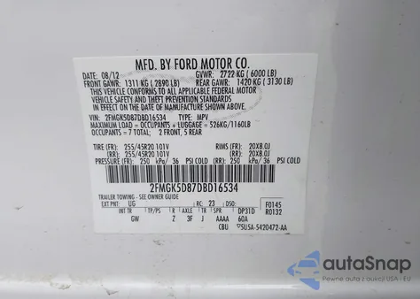 2013 Ford Flex Limited from USA, damaged, VIN 2FMGK5D87DBD16534